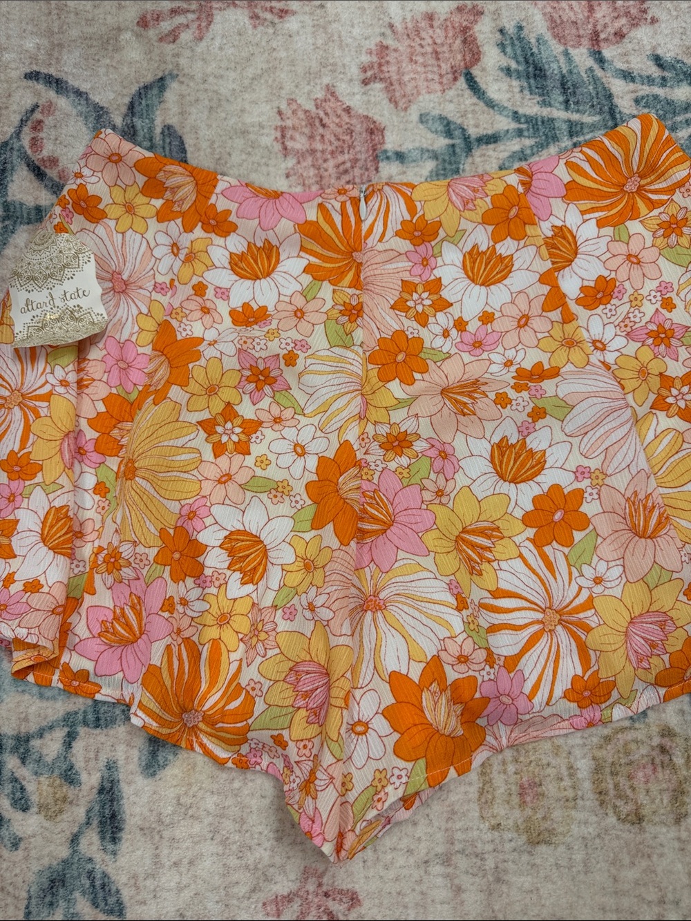 Altar'd State Orange & Pink Floral Shorts - Picture 6 of 7